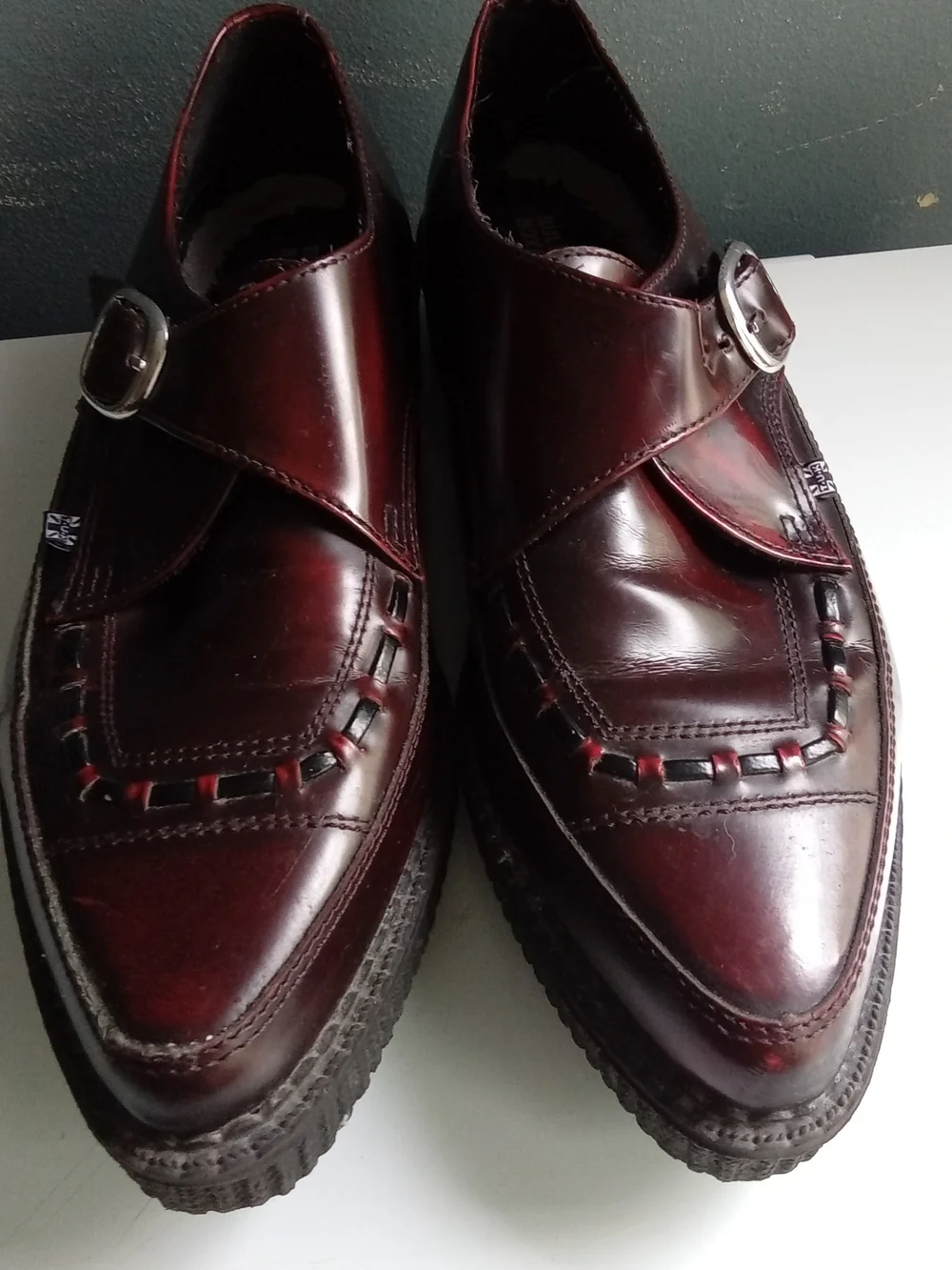T.U.K.‎ Burgundy Oxblood Pointed Toe Monk Strap Creeper Shoes Platform Mens 41
